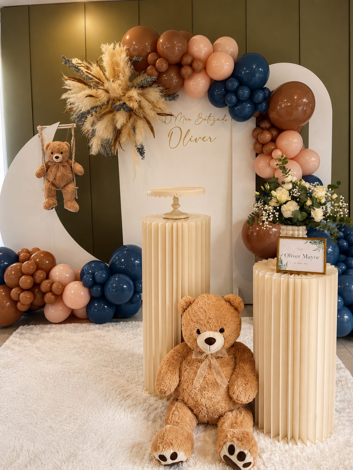 Decoração de batizado premium com ursinho