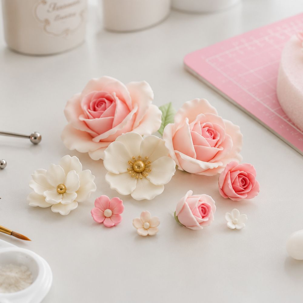 Detalhes de flores em açúcar