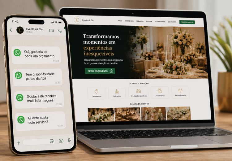 Mockup de página profissional ligada ao WhatsApp